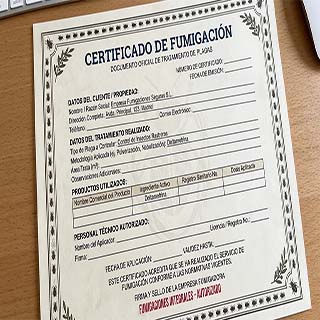 Ejemplo de Certificado DDD de control de plagas en Madrid